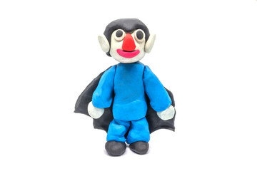 Play dough Dracula on white background. Handmade clay plasticine