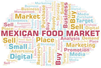 Mexican Food Market word cloud. Vector made with text only.