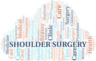 Shoulder Surgery word cloud vector made with text only.