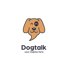 Brown Dog head as bubble talk logo, dog talk chat speak idea vector logo icon