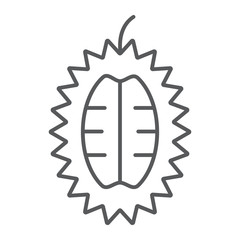Durian thin line icon, food and tropical, exotic fruit sign, vector graphics, a linear pattern on a white background.