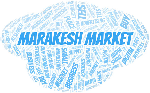 Marakesh Market word cloud. Vector made with text only.