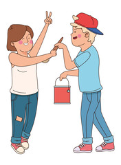 Teenagers friends smiling and having fun cartoon