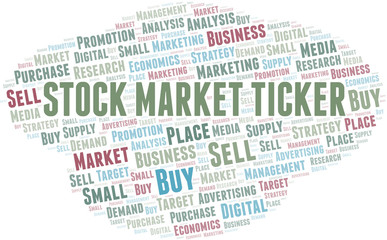 Stock Market Ticker word cloud. Vector made with text only.