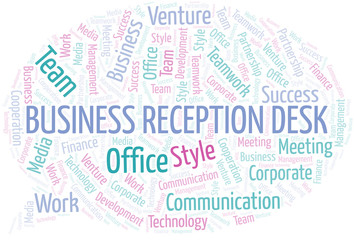 Fototapeta na wymiar Business Reception Desk word cloud. Collage made with text only.