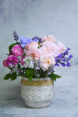 Beautiful rose flower vase background.