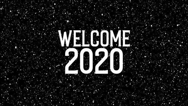 2020 celebration with snowflakes. Animated text of "WELCOME 2020" Christmas background.