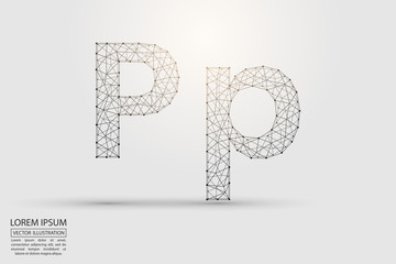 English letters abstract font consists 3d of triangles, lines, dots and connections. Vector illustration EPS 10.