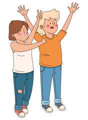 Teenagers friends smiling and having fun cartoon