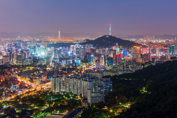 Naklejka premium Aerial view of Seoul City at Night,South Korea.