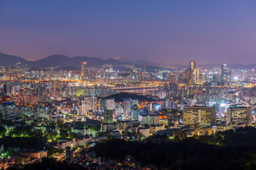 Fototapeta na wymiar Aerial view of Seoul City at Night,South Korea.