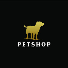 Pet Shop logo design with dog element - luxury gold silhouette
