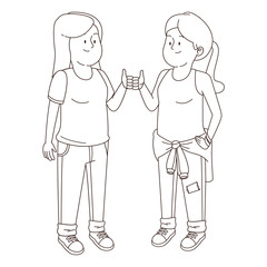 Teenagers friends smiling and having fun in black and white