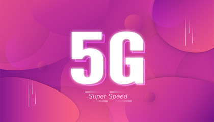 5G new speed of Internet for wireless and wifi connection. This is fast connection fo the world. Vector illustration design in fluid background concept with trend color 2019.