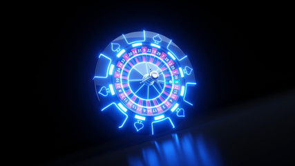 Casino Roulette Wheel and Chips Gambling Concept - 3D Illustration