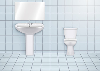 WC restroom with washbasins and toilet