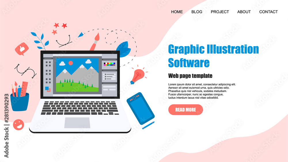 Poster webpage template. flat vector graphic drawing concept with open illustration application with a crea