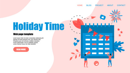 Web Template. Holiday time illustration with purple mark on red-letter day	