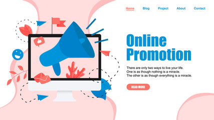 Online Business Advertising Promotion. Big Megaphone and Business icon. Advertisement Marketing Concept. Vector illustration.	