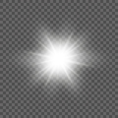 White glowing light burst explosion with transparent. Vector illustration for cool effect decoration with ray sparkles. Bright star. Transparent shine gradient glitter, bright flare. Glare texture.