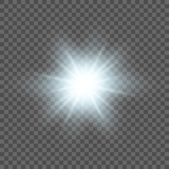 Blue or white glowing light burst explosion transparent. Vector illustration for cool effect decoration with ray sparkles. Bright star. Transparent shine gradient glitter, bright flare. Glare texture.