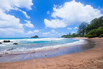 Hawaii beach with gentle waves washing onto the shore 