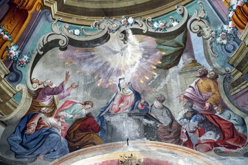 Descent of the Holy Spirit, fresco on the ceiling of the Saint John the Baptist church in Zagreb,...