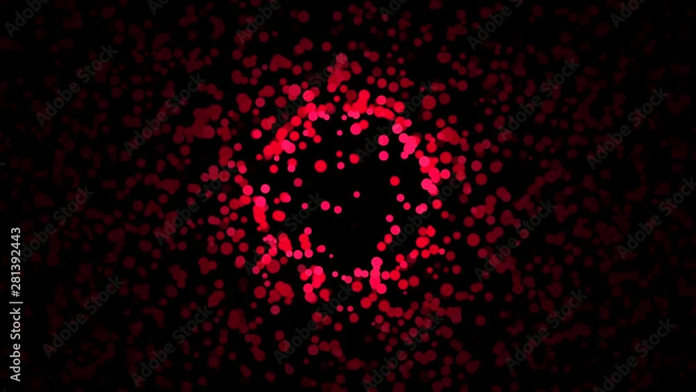 Poster beautiful abstraction of small colorful particles chaotically moving on the black background. animat