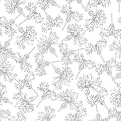 Fototapeta na wymiar Black and white background of contour colors. Floral ornament from vaselkas painted with ink for tile, card decoration and wrapping paper