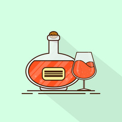 Wine and glass icon in flat style. 