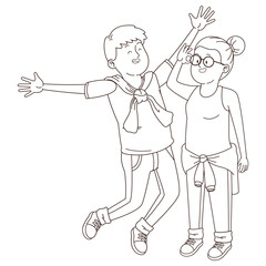 Teenagers friends smiling and having fun in black and white