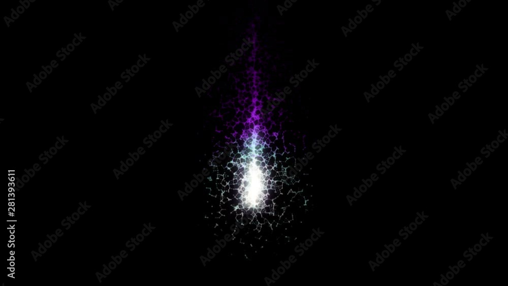 Poster abstract background with colorful animation of small particles flying up and taking a form of fire o