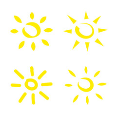 Funny vector doodle suns. Template. Frendly atmosphere. Hand drawn set. Stock vector illustration