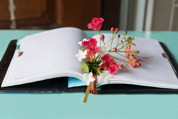 The book is opening in the white background.