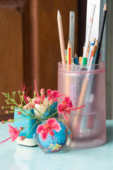 Pen, pencil, ruler for students to study.
