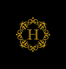 Luxury Letter H logo. This logo icon incorporate with round flower ornament and letter J. It will be suitable for Restaurant, Royalty, Boutique, Cafe, Hotel, Heraldic, Jewelry, Fashion.
