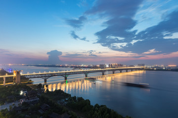 jiujiang combined bridge in nightfall