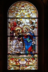 Annunciation of the Virgin Mary, stained glass window in the Saint John the Baptist church in...
