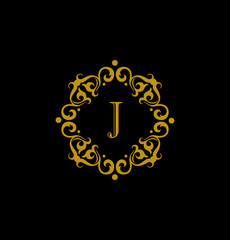 Luxury Letter J logo. This logo icon incorporate with round flower ornament and letter J. It will be suitable for Restaurant, Royalty, Boutique, Cafe, Hotel, Heraldic, Jewelry, Fashion.