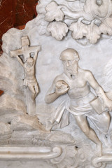 Saint Jerome, relief on the altar of Saint Jerome in the Saint John the Baptist church in Zagreb, Croatia