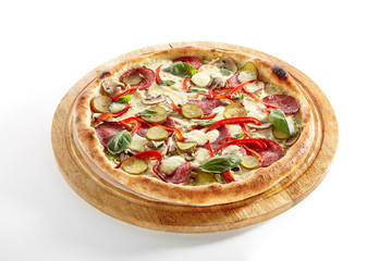 Creamy Pizza with Cervelat Isolated on White Background