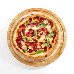 Pepperoni or Diabola Pizza with Salami, Chili Pepper Isolated on White