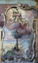 Adam and Eve in the Garden of Eden, fresco on the ceiling of the Saint John the Baptist church in Zagreb, Croatia - obrazy, fototapety, plakaty
