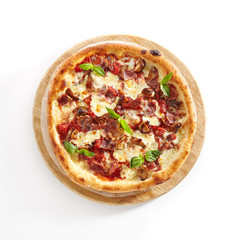Canadian Pizza with Bacon Isolated on White Background