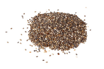 Chia seeds isolated on white background. Top view.