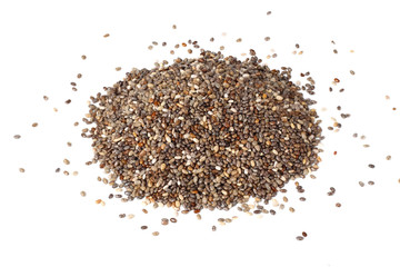 Chia seeds isolated on white background. Top view.
