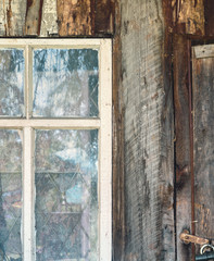 Vintage rural wooden wall with window