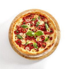 Pizza with Cherry Tomato, Mozzarella Cheese and Tomato Sauce Isolated