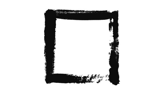 Abstraction of black rectangle painted on a white piece of paper. Animation. Minimalistic black and white animation of brush strokes on a white background