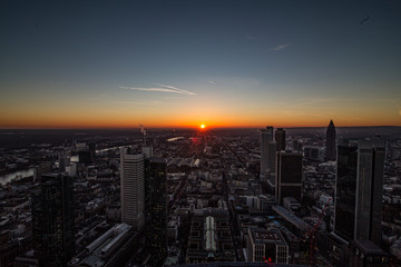 Skyline of Frankfurt in the fantastic sunset